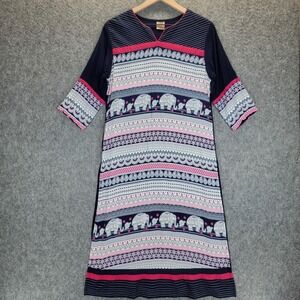 Zoie Dress Womens S Navy Blue Elephant Print Indian Kurta Tunic Boho Ethnic